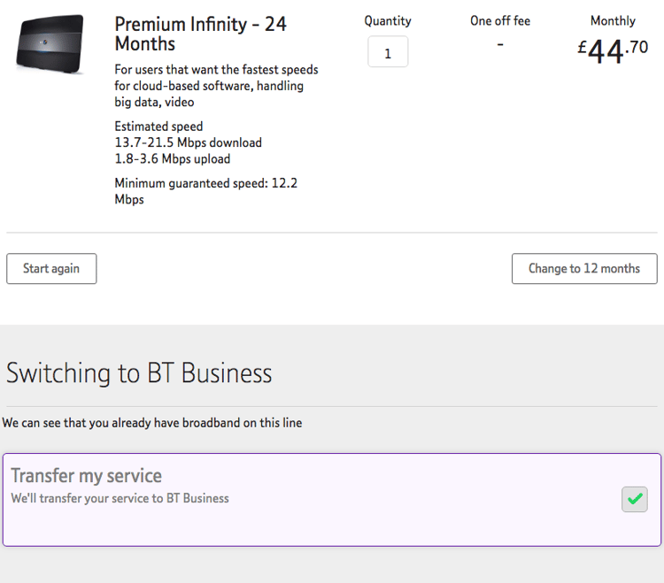 BT Fibre checker transfer existing service