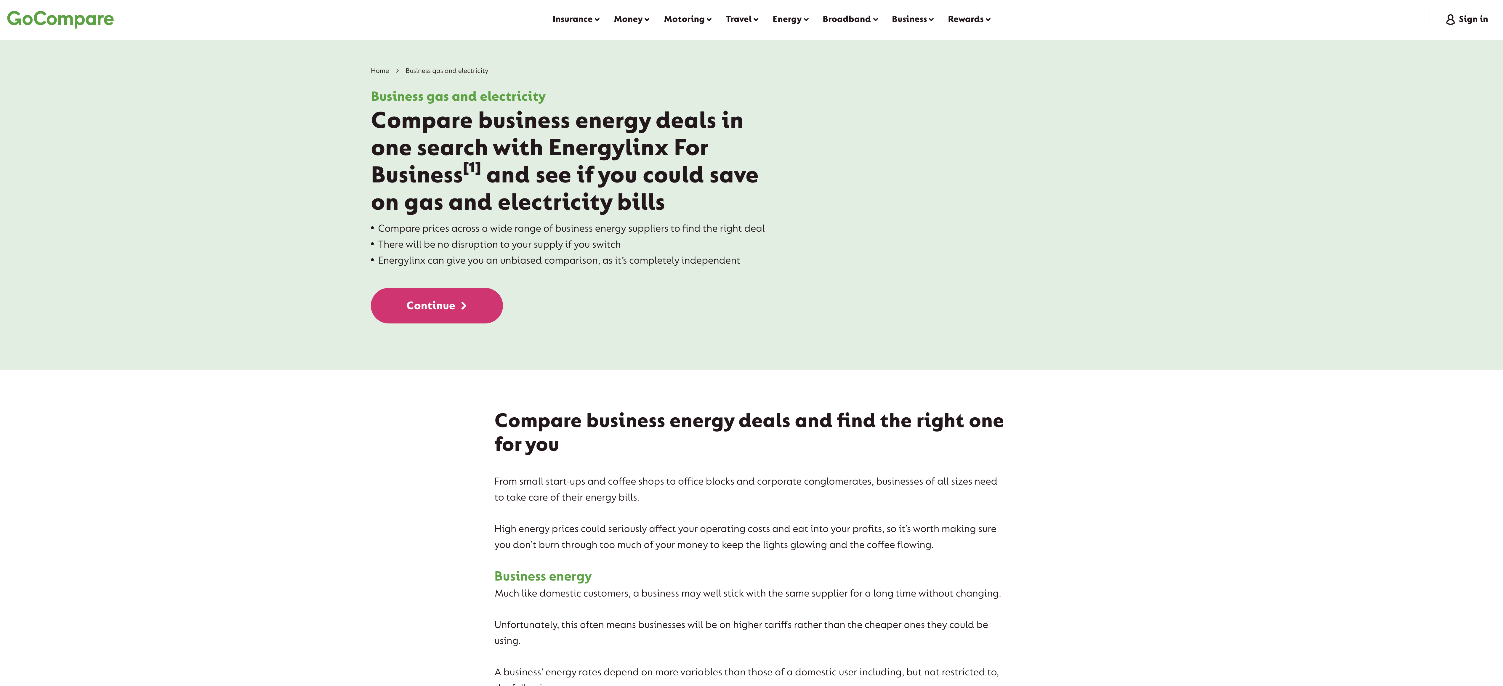 go compare business energy comparison site